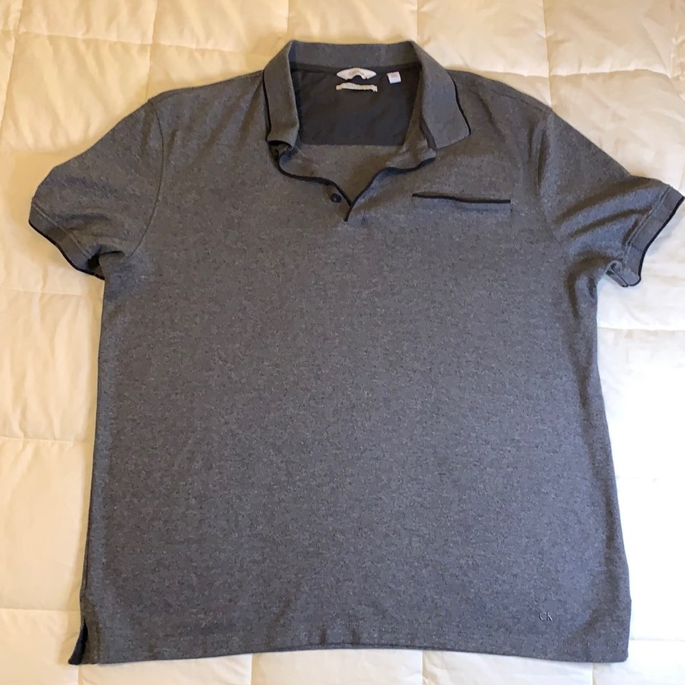 Calvin Klein Men’s Black and Grey Polo Shirt